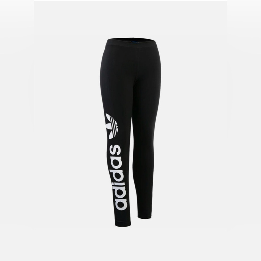 Adidas Black Leggings with Bold White Logo - Picture 1 of 6